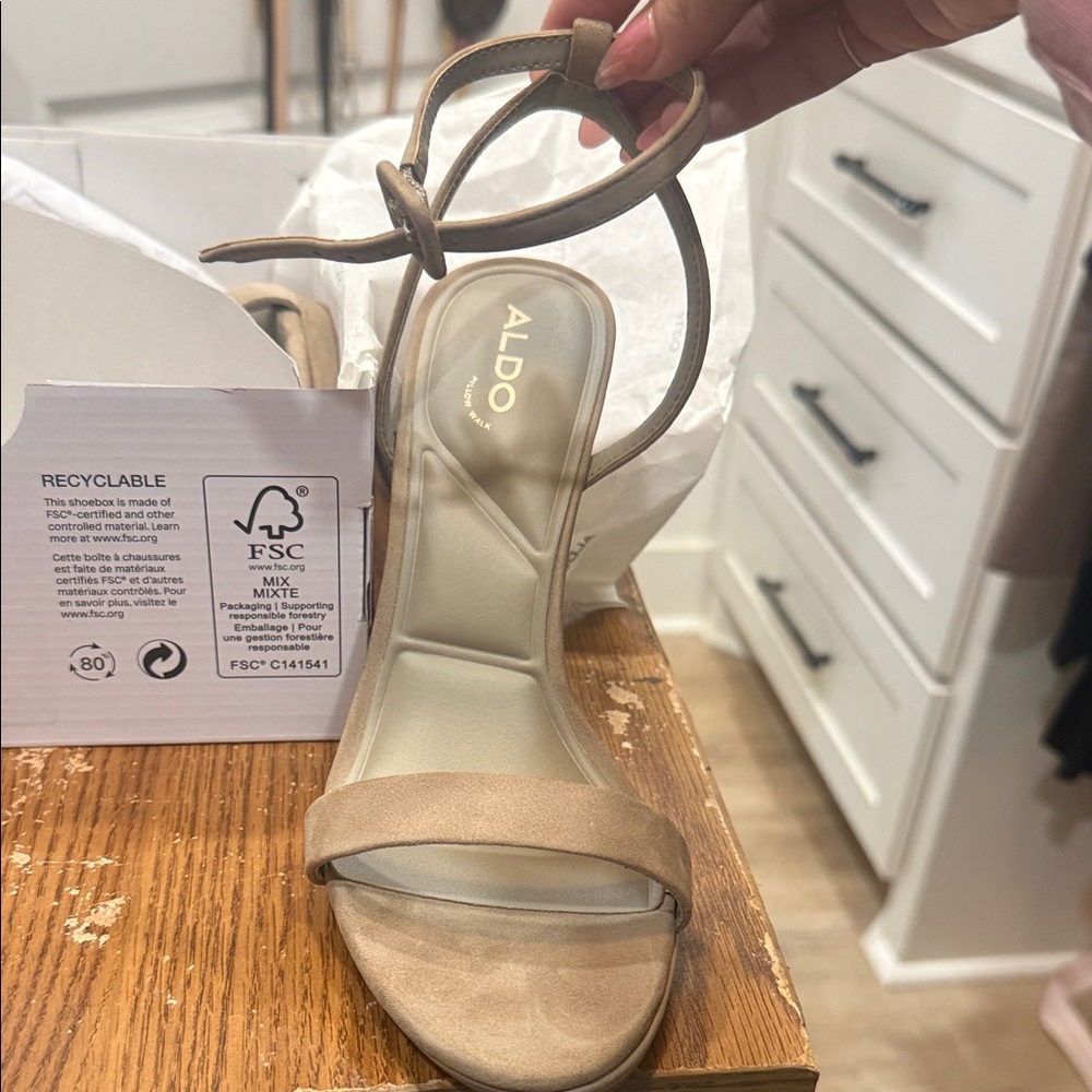 ALDO Beige Strappy Women's Heels - Picture 2 of 5